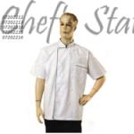 Short Sleeve Chef Uniform White Button Black Trim