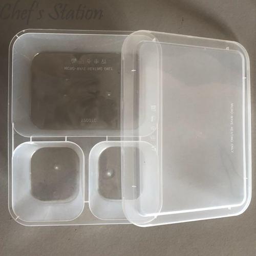Transparent Container Box Bottom 3 Compartments Transparent Rectangle Plastic Container – ChefStation.com.my
