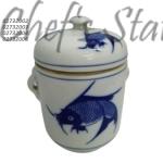 Porcelain Tall Blue Fish Pot - No Inner