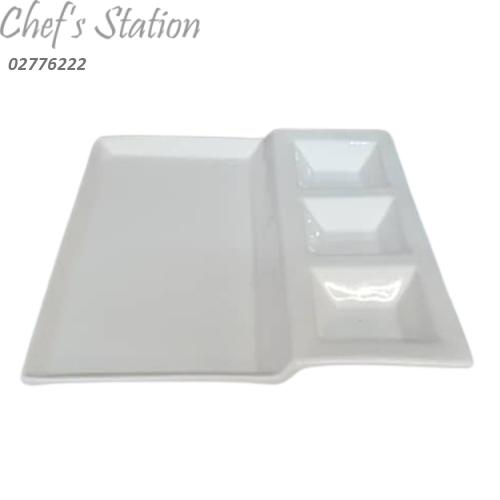 3 Compartment Rectangle Porcelain Plate 11inch