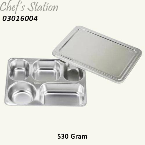 Stainless Steel Food Tray with Cover 5 Compartments